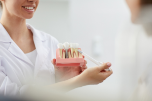 a close-up of a model showing how dental implants work